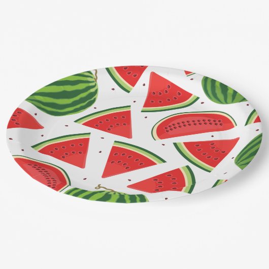 サマーピクニックBBQ、子供の誕生日パーティースイカ ペーパープレート (アングル)