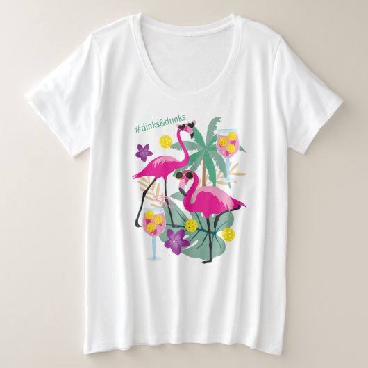サマーピックルボール🤩トロピカルパーティー+サイズ プラスサイズTシャツ (デザイン正面)