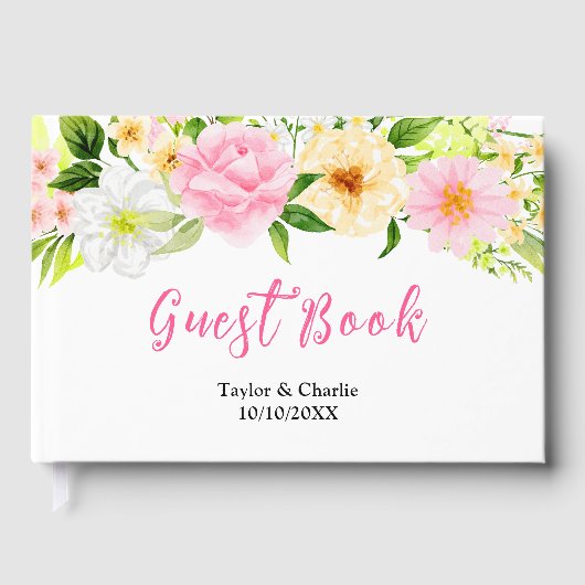 サマーピンクとイエローのフローラ結婚ズ ゲストブック (正面)
