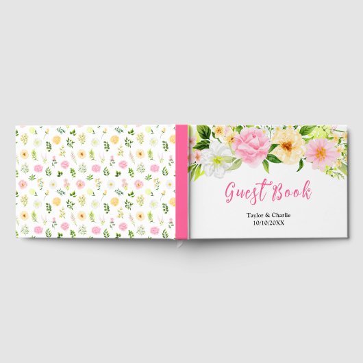 サマーピンクとイエローのフローラ結婚ズ ゲストブック (全面)