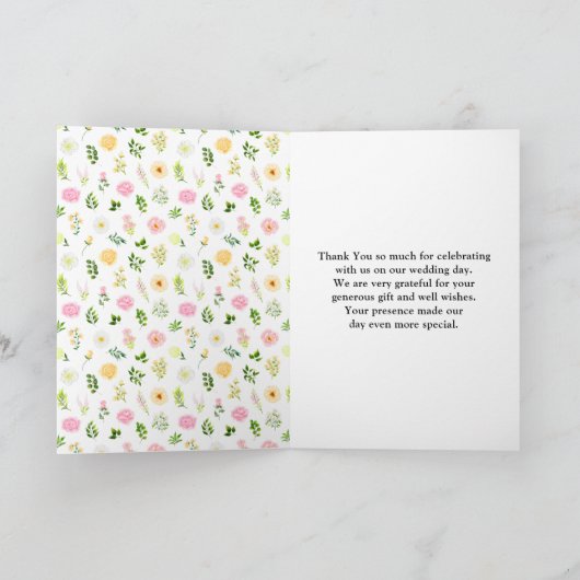 サマーピンクとイエローのフローラ結婚ズ サンキューカード (内部)