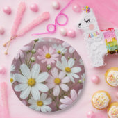 サマーピンクとホワイトデイジー ペーパープレート (パーティー)