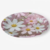 サマーピンクとホワイトデイジー ペーパープレート (アングル)
