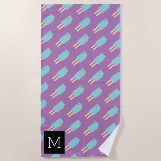 サマーピンクのアイスポップ・アートのクリーム ビーチタオル (正面)