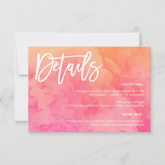 サマーピンクのオレンジウォーター結婚カラーの詳細 招待状 (正面)