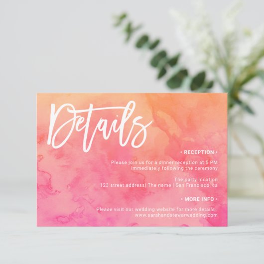 サマーピンクのオレンジウォーター結婚カラーの詳細 招待状 (スタンド正面)