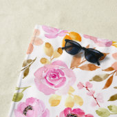 サマーピンクの水彩フローラMonogram and Name ビーチタオル (インサイチュ)