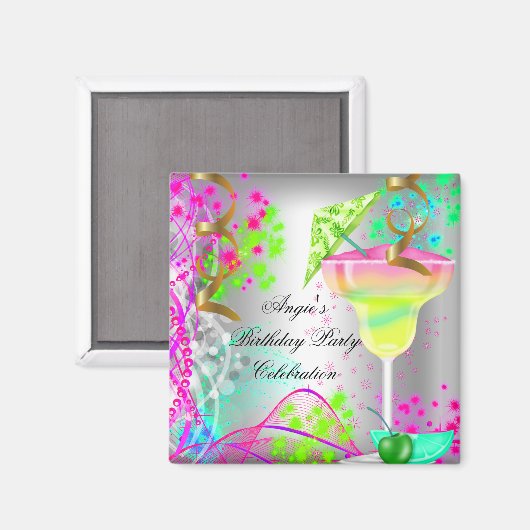 サマーピンクの誕生日パーティーカクテルカラフルカクテル マグネット (正面/裏面)