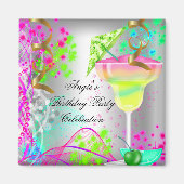 サマーピンクの誕生日パーティーカクテルカラフルカクテル マグネット (正面)