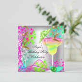 サマーピンクの誕生日パーティーカクテルカラフルカクテル 招待状 (スタンド正面)
