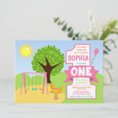 サマーピンクの遊園地公園1日目の誕生日 招待状 (スタンド正面)