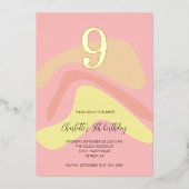 サマーピンクイエロークリーパーソナライズされたム 箔招待状 (正面)