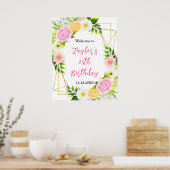 サマーピンクイエローバースデーパーティー歓迎サイン ポスター (キッチン)