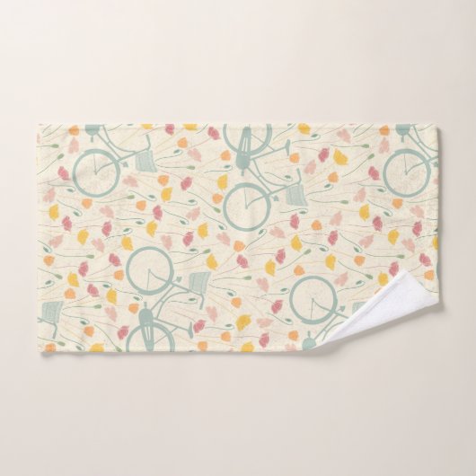 サマーピンクイエローフラワーブルー自転車パターン バスタオルセット (ハンドタオル)