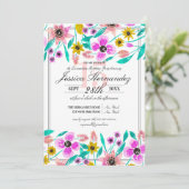 サマーピンクイエローフローラウォーターカラーキンセアニラ 招待状 (スタンド正面)
