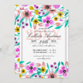 サマーピンクイエローフローラ水彩卒業 招待状 (正面/裏面)