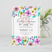 サマーピンクイエローフローラ水彩甘い16 招待状 (スタンド正面)
