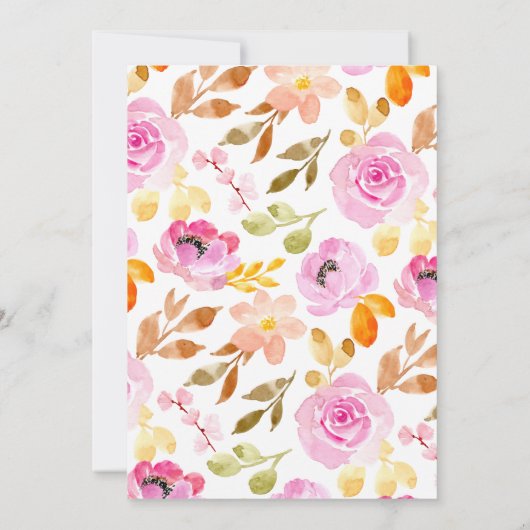 サマーピンクウォーターカラーガーデンフローラブライダルシャワー 招待状 (裏面)