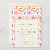 サマーピンクウォーターカラーフローラブライダルシャワー 招待状 (正面)