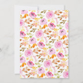 サマーピンクウォーター色フローラスクリプトブライダルシャワー 招待状 (裏面)