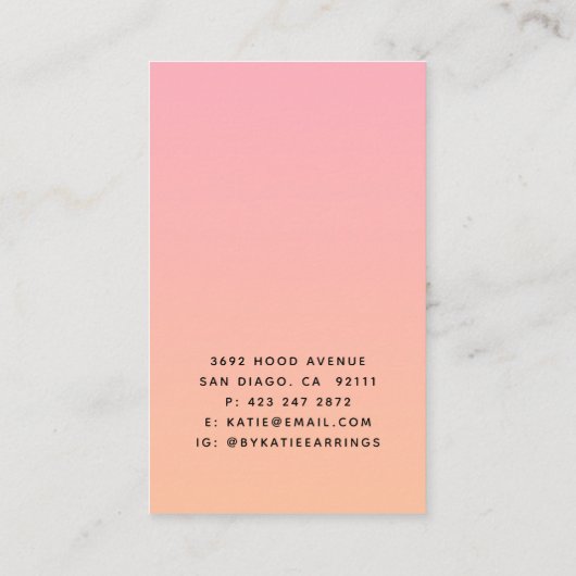 サマーピンクオレンジグラデーションイヤリングディスプレイカード 名刺 (裏面)