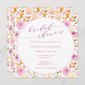 サマーピンクガーリーウオーターカラーフローラブライダルシャワー 招待状 (正面/裏面)