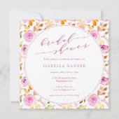サマーピンクガーリーウオーターカラーフローラブライダルシャワー 招待状 (正面)