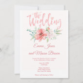 サマーピンクコーラルミントフローラ結婚タイポグラフィ 招待状 (正面)