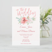 サマーピンクコーラルミントフローラ結婚タイポグラフィ 招待状 (スタンド正面)