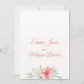 サマーピンクコーラルミントフローラ結婚タイポグラフィ 招待状 (裏面)