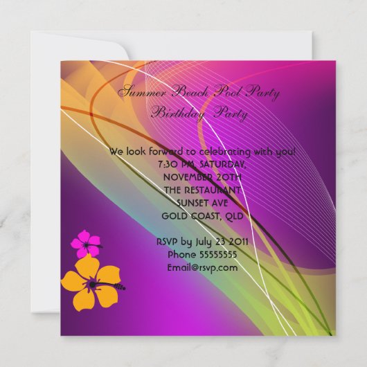 サマーピンクティール（緑がかった色）ビーチプールカクテルパーティー3 招待状 (裏面)