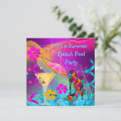 サマーピンクティール（緑がかった色）ビーチプールカクテルパーティー 招待状 (スタンド正面)