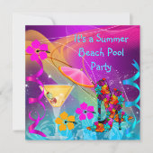 サマーピンクティール（緑がかった色）ビーチプールカクテルパーティー 招待状 (正面)
