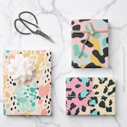 サマーピンクパステルヒョウ ラッピングペーパーシート (正面)