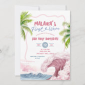 サマーピンクファースト誕生日 招待状 (正面)