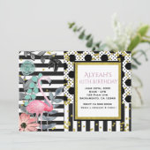 サマーピンクフラミンゴ水玉模様パーティの招待状 招待状 (スタンド正面)