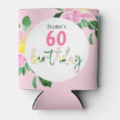 サマーピンクフローラエキゾチック水カラーイラストレーション 缶クーラー (正面)