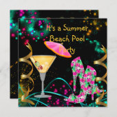 サマーピンクブラックビーチプールパーティー 招待状 (正面/裏面)
