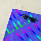 サマーピンクブルーターコイズ名前をカスタムするモノグラム ビーチタオル (インサイチュ)