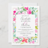 サマーピンクブルーフローラ水結婚色 招待状 (正面)