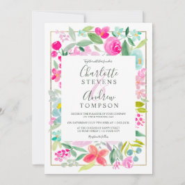 サマーピンクブルーフローラ水結婚色 招待状