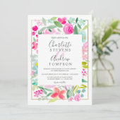 サマーピンクブルーフローラ水結婚色 招待状 (スタンド正面)
