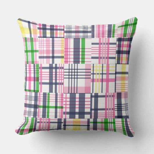 サマーピンクマドラスプレイド クッション (正面)