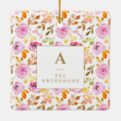 サマーピンク水彩フローラファミリーモノグラム セラミックオーナメント (裏面)