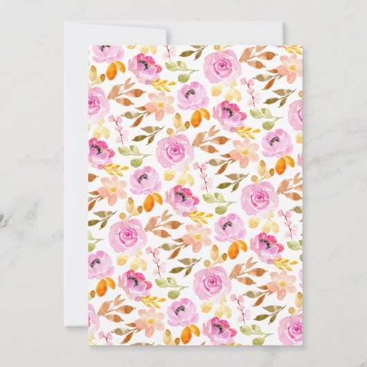 サマーピンク水彩フローラベビー写真誕生An 案内状 (裏面)