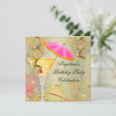 サマーピンク金ゴールドバースデーパーティーカクテルカラフルカクテル 招待状 (スタンド正面)