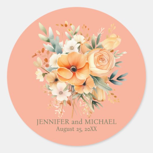 サマーピーチ&グリーンフローラ結婚ズ ラウンドシール (正面)