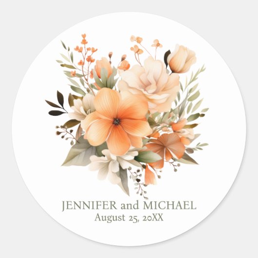 サマーピーチ&グリーンフローラ結婚ズ ラウンドシール (正面)