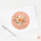 サマーピーチ&グリーンフローラ結婚ズ ラウンドシール (封筒)