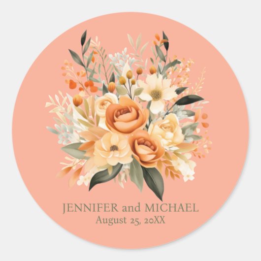 サマーピーチ&グリーンフローラ結婚ズ ラウンドシール (正面)